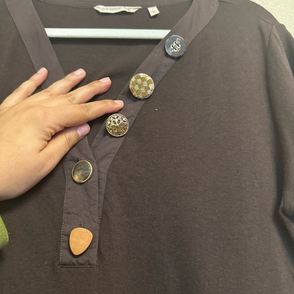 Soft Surroundings Bevvie Blouse In Brown Gold Buttons - Picture 3 of 6